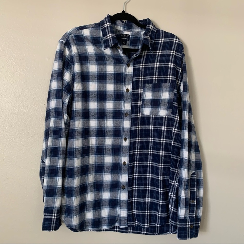 J Crew Blue Plaid Split Pattern Flannel Shirt